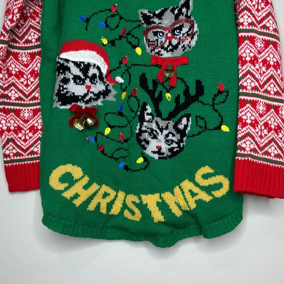 No Boundaries "Meowy Christmas" Ugly Christmas Sweater Size XXL Tunic - Picture 4 of 10